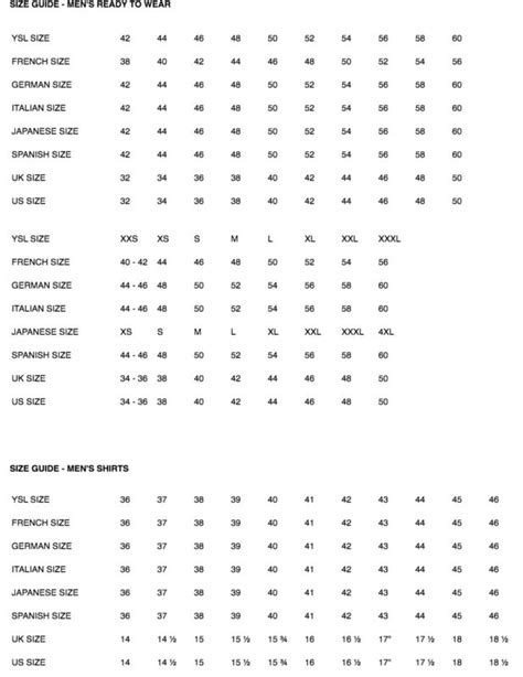 size guide for ysl dresses|YSL size chart.